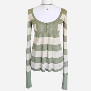 Grail VTG 2000s Y2K Green and Creme Babydoll Sweater